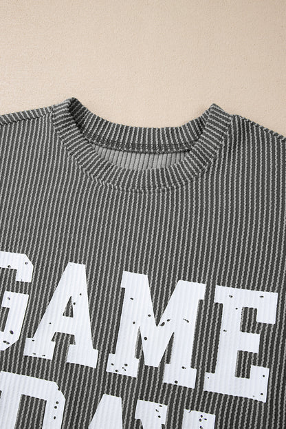 Dark Grey Corded Game Day Graphic Long Sleeve Top