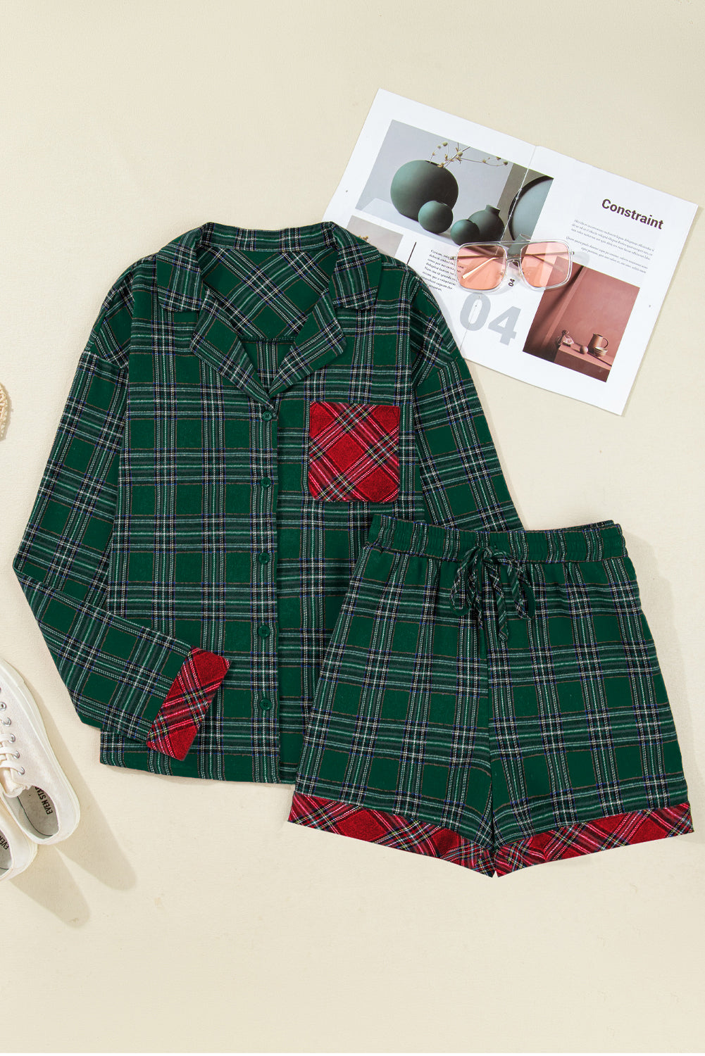 Plaid Pajama Set – Long Sleeve & Shorts