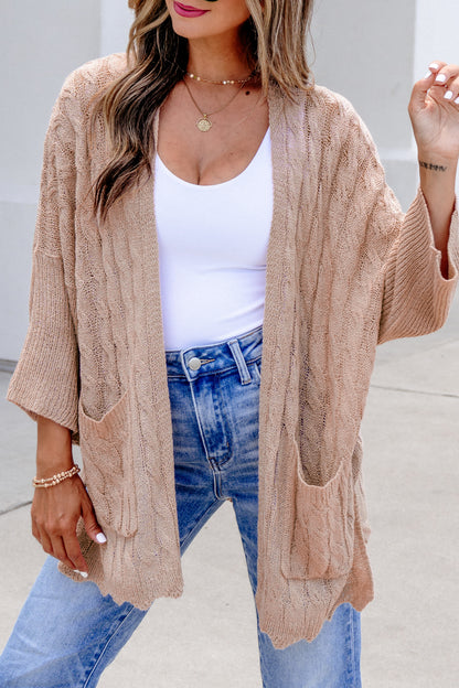 Old Rose Hollow Knit Drop Shoulder Cardigan Sweater
