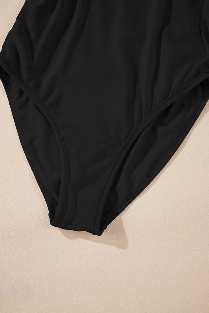 Black Color Block Detail Adjustable Straps One Piece Swimsuit