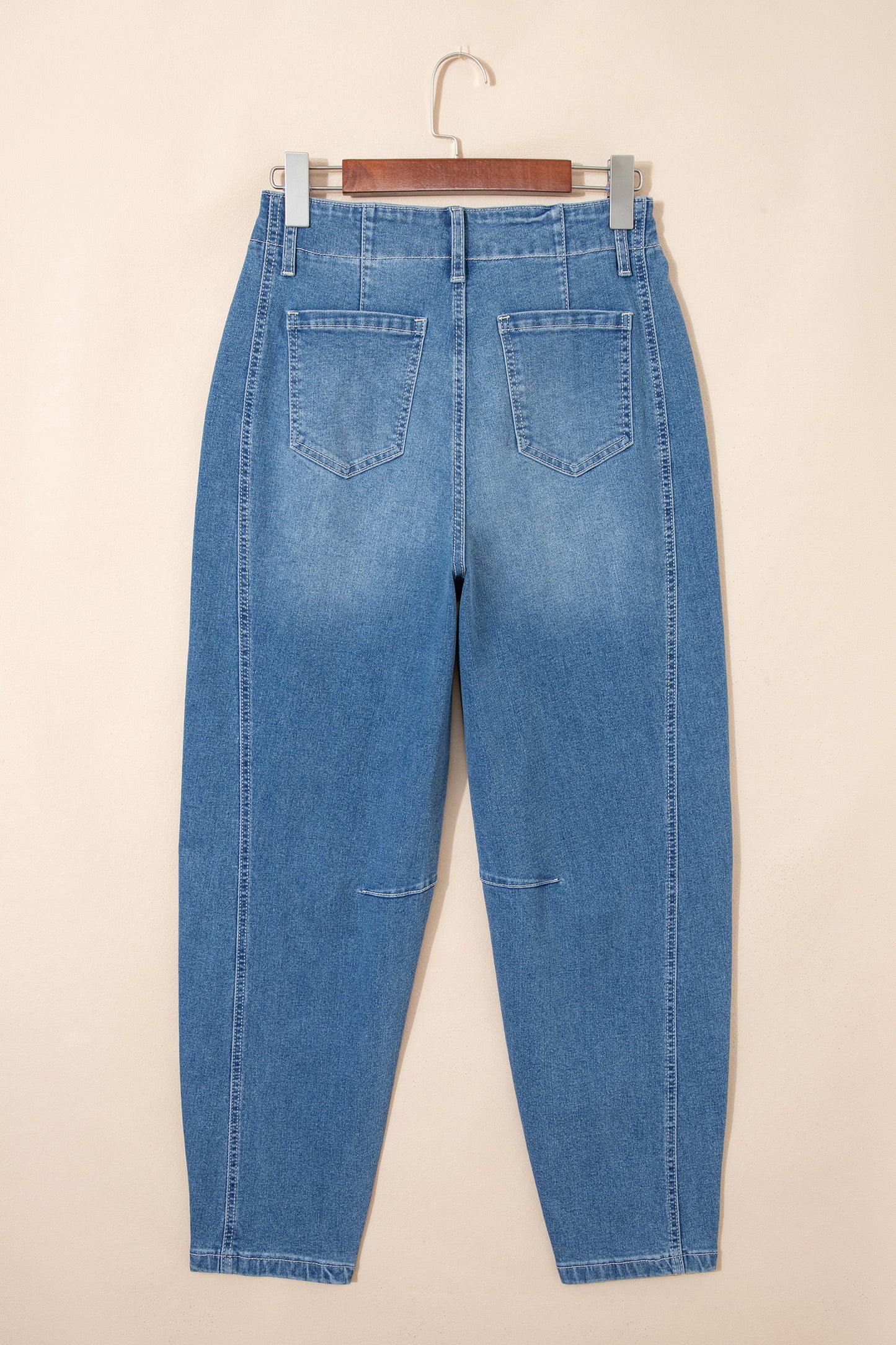 High Rise Seamed Cuffed Barrel Leg Jeans