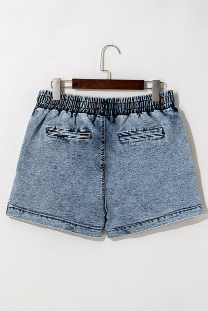 Dusk Blue Denim Skort Elastic Waist Drawstring Shorts