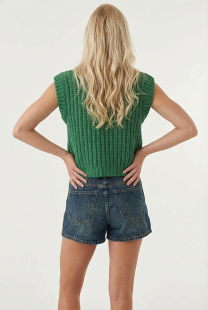 Chunky Knit Button Front Sweater Vest with Pockets