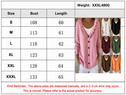 Ruffle Trim V Neck Knit Cardigan Sweater
