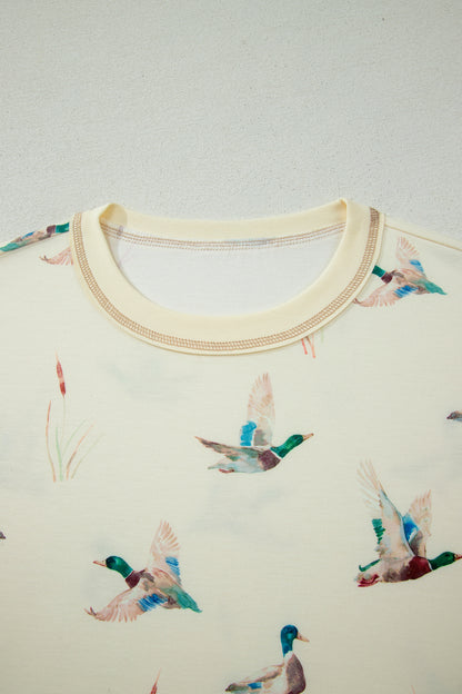 Mallard Duck Print Lounge Set Women Oversized Tee Shorts
