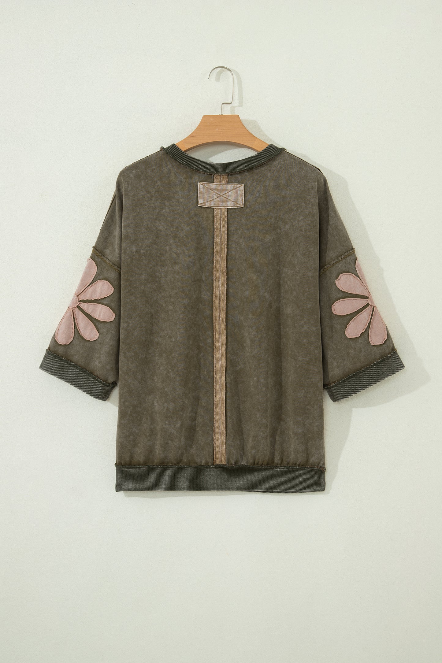 Mineral Wash Floral Patchwork Oversized Raw Seam Top