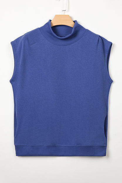 High Neck Cap Sleeve Loose Casual Top