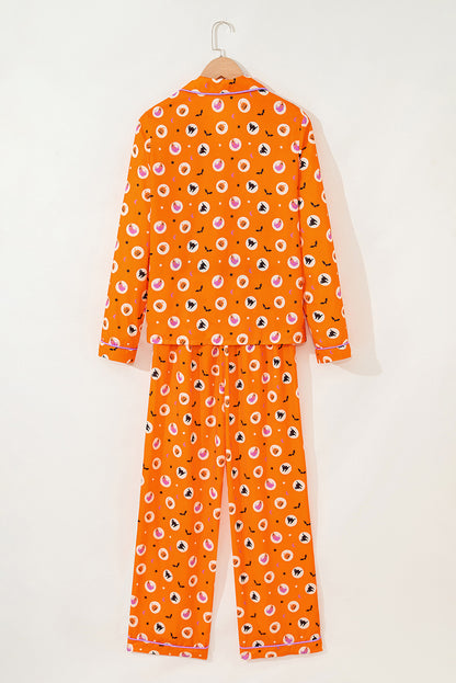 Women's Halloween Pumpkin Print Long Sleeve Pajama Set
