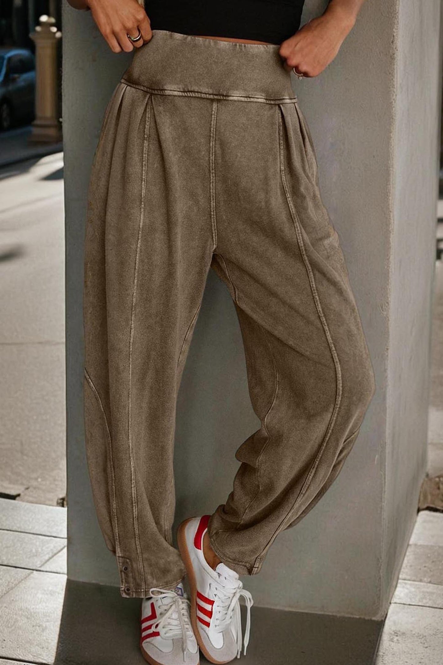 Mineral Wash High Waist Relaxed Fit Jogger Pants