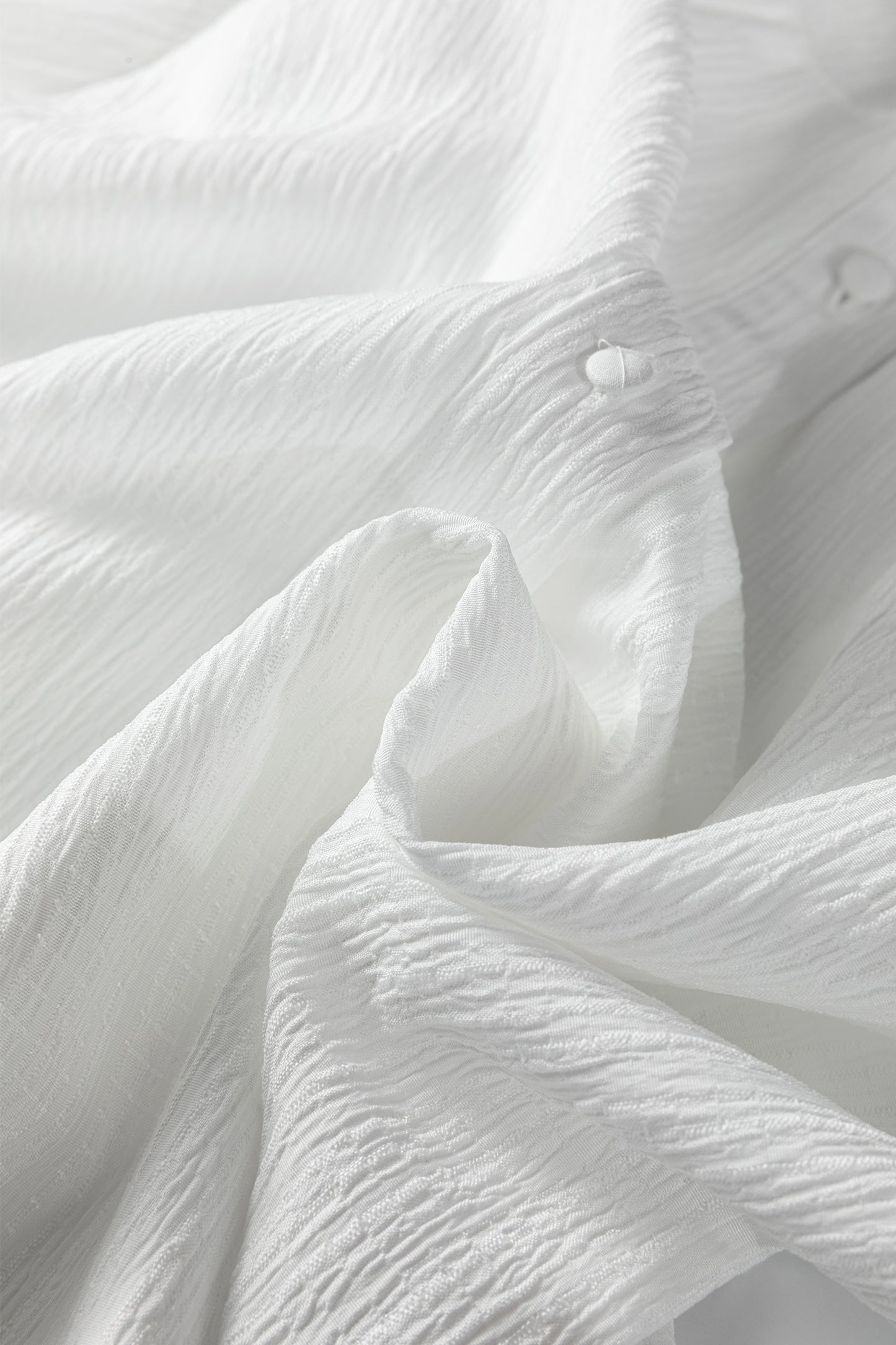 White Crinkle Button Down Top with Lantern Sleeves Loose Fit