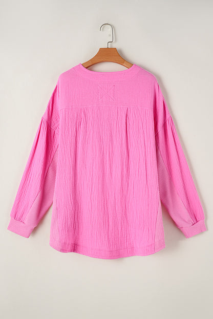 Bonbon Half Buttons Chest Pocket Drop Sleeve Plus Size Top