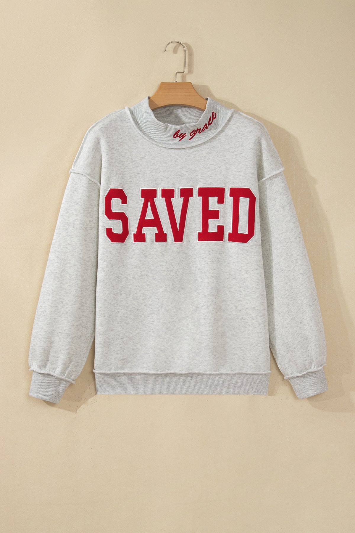 Saved By Grace Embroidered Mock Neck Sweatshirt