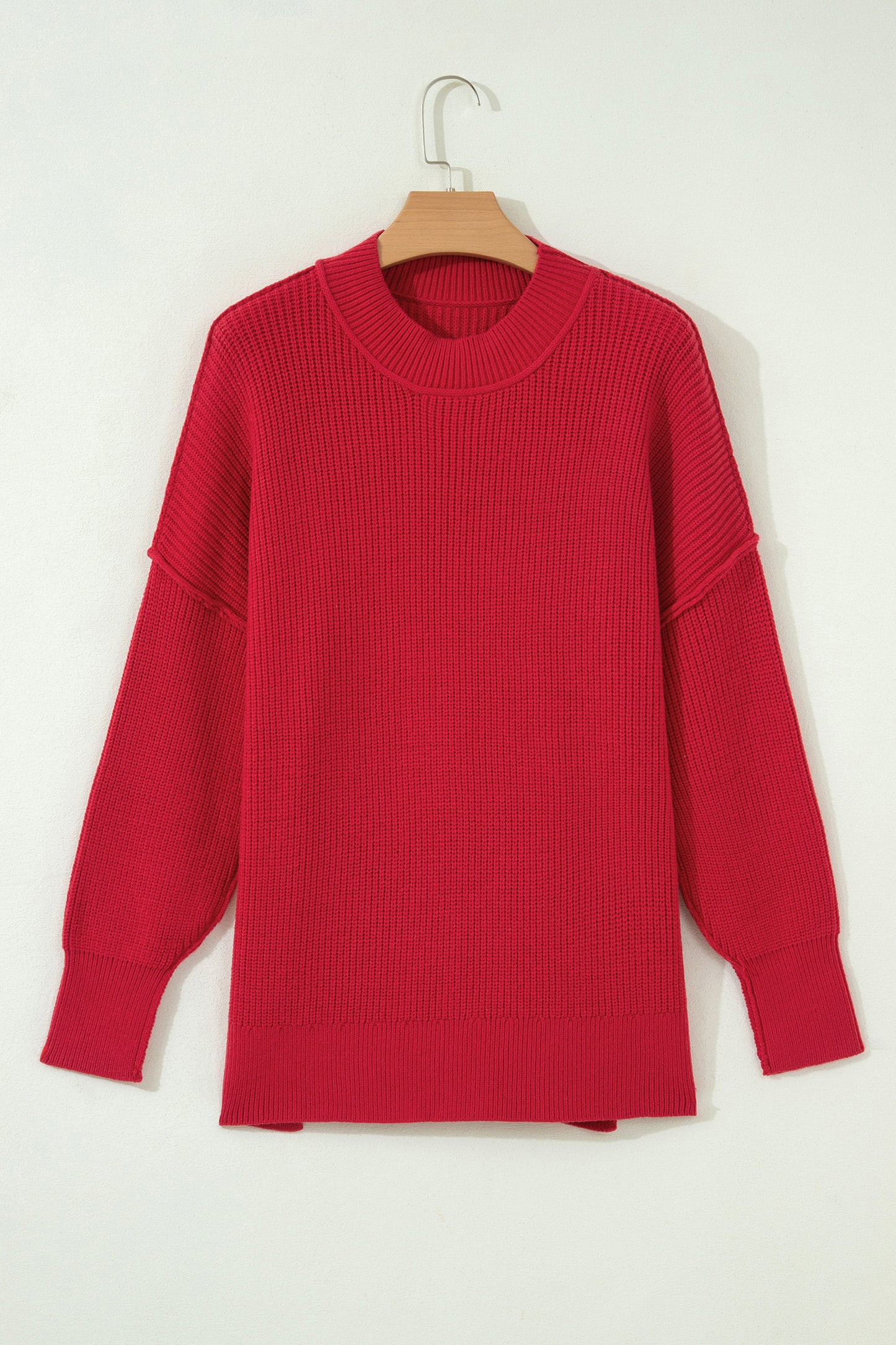 Orchid Purple Mock Neck Ribbed Knit Oversized Sweater Top