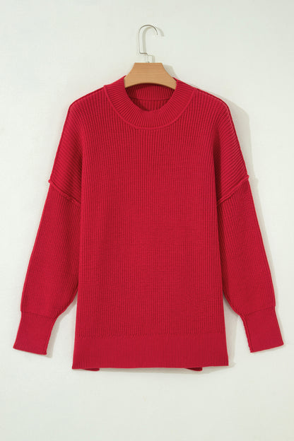 Orchid Purple Mock Neck Ribbed Knit Oversized Sweater Top