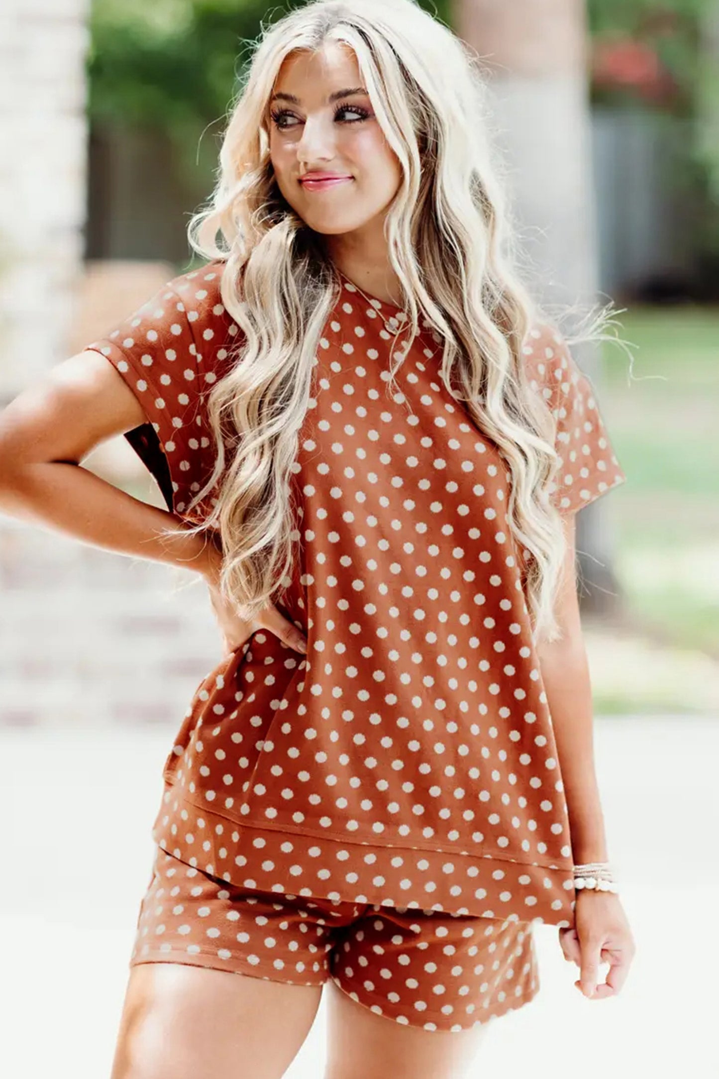 Polka Dot Lounge Short Set Casual Two Piece Outfit