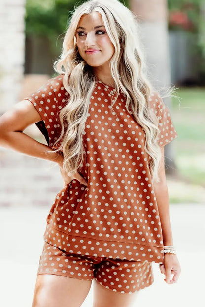 Polka Dot Lounge Short Set Casual Two Piece Outfit