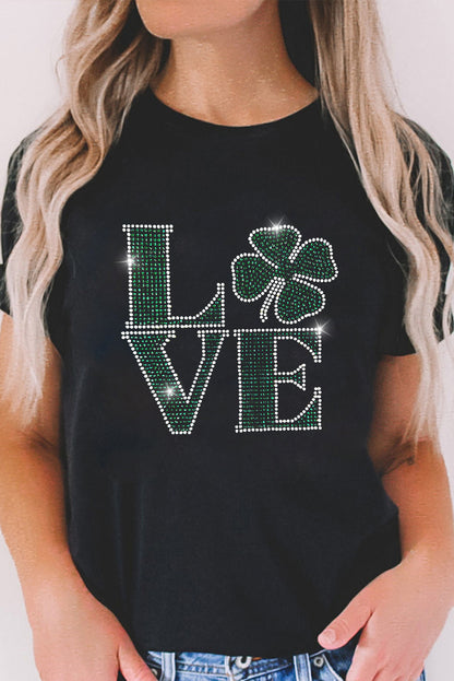 Black Rhinestone Clover LOVE St Patrick’s Day Graphic Tee
