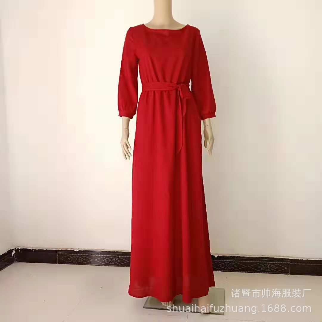Women's Long Sleeve Tie Waist Maxi Dress A-Line Flowy