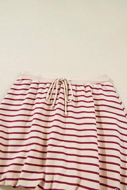 Red Stripe Collared Cropped Top & Bubble Skirt Set