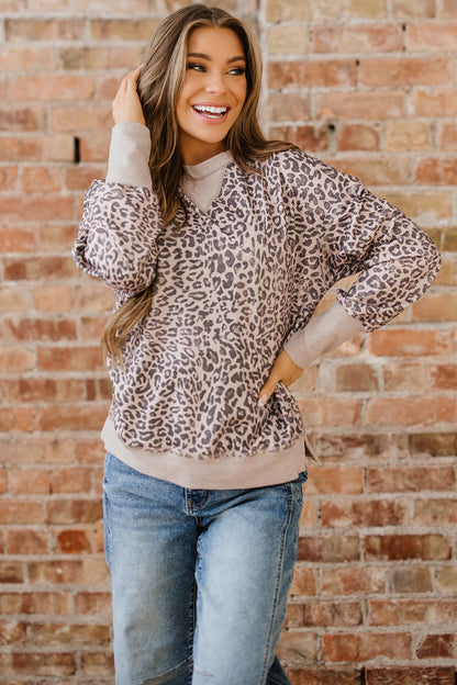 Leopard Print Long Sleeve Crew Neck Casual Sweatshirt
