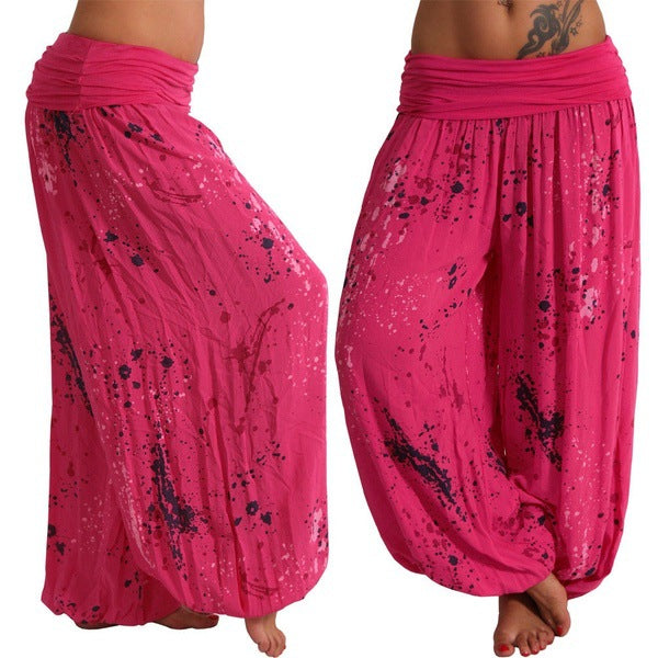 Women's Comfy Boho Harem Pants Splatter Print Yoga Lounge