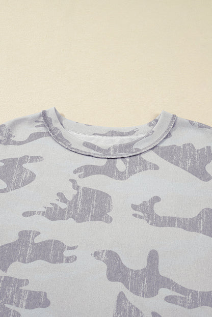 Plus Size Camo Print Round Neck Oversized Sweatshirt