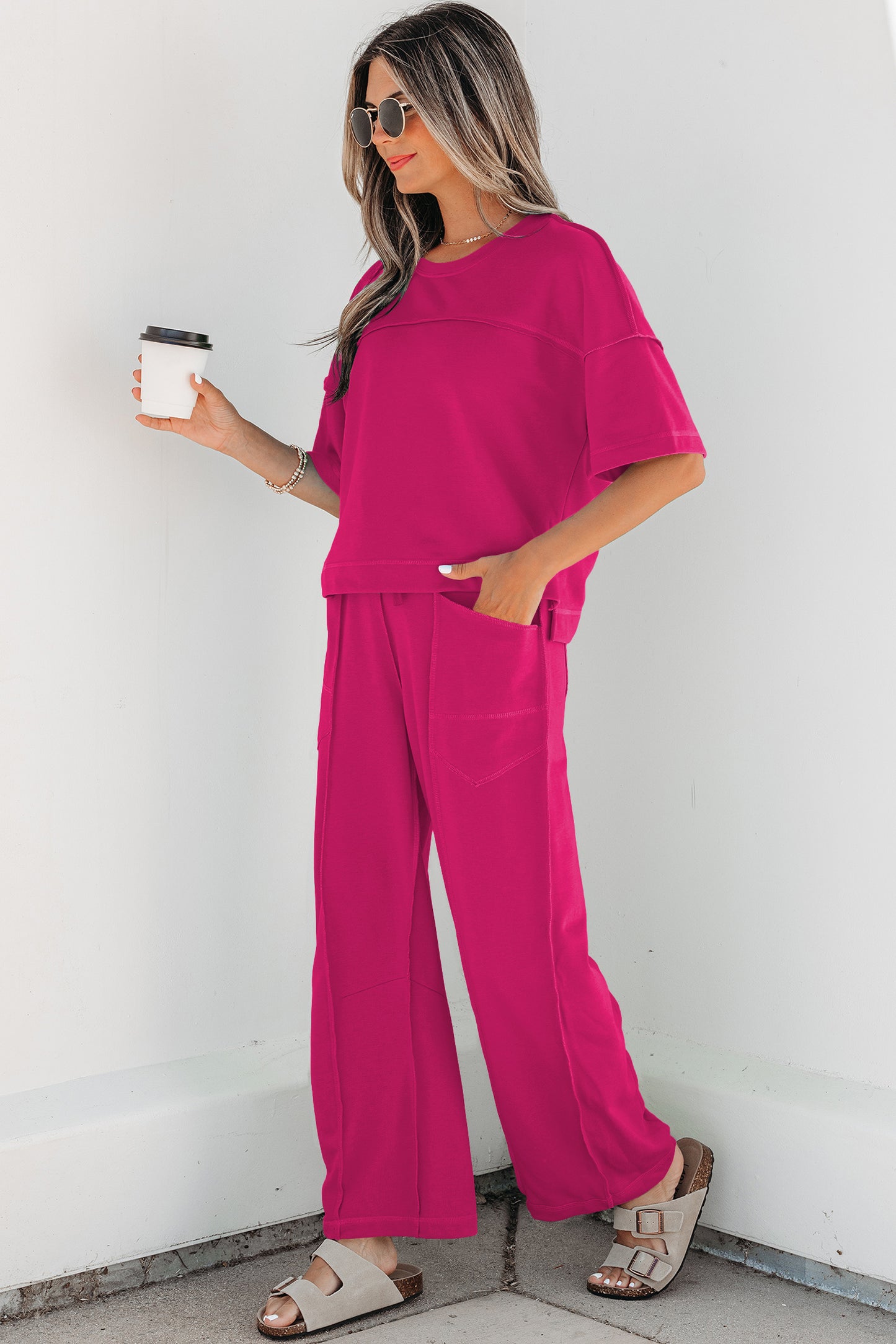 Boxy Tee and Wide Leg Pants Lounge Set Casual Outfit