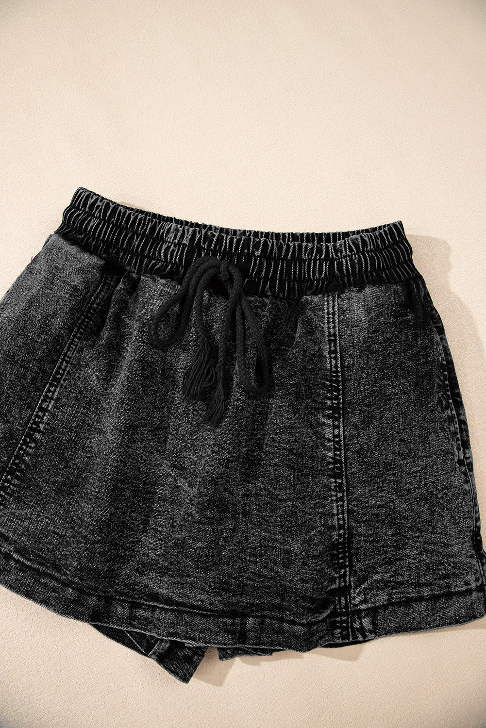 Dusk Blue Denim Skort Elastic Waist Drawstring Shorts