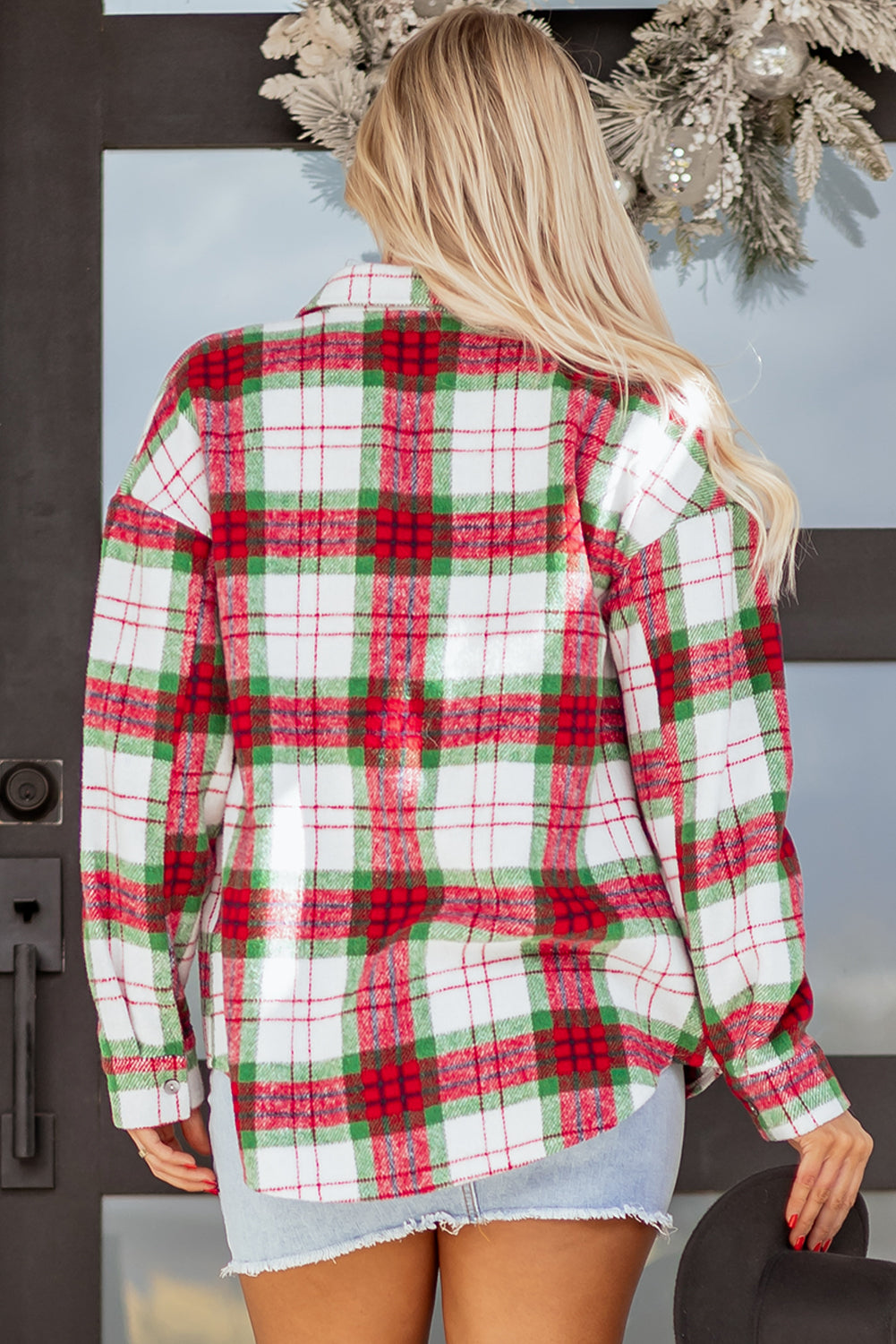 Christmas Plaid Button Down Flannel Shacket for Women