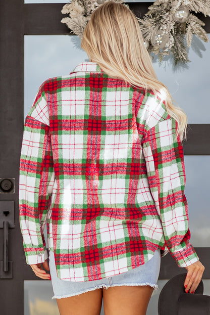 Christmas Plaid Button Down Flannel Shacket for Women