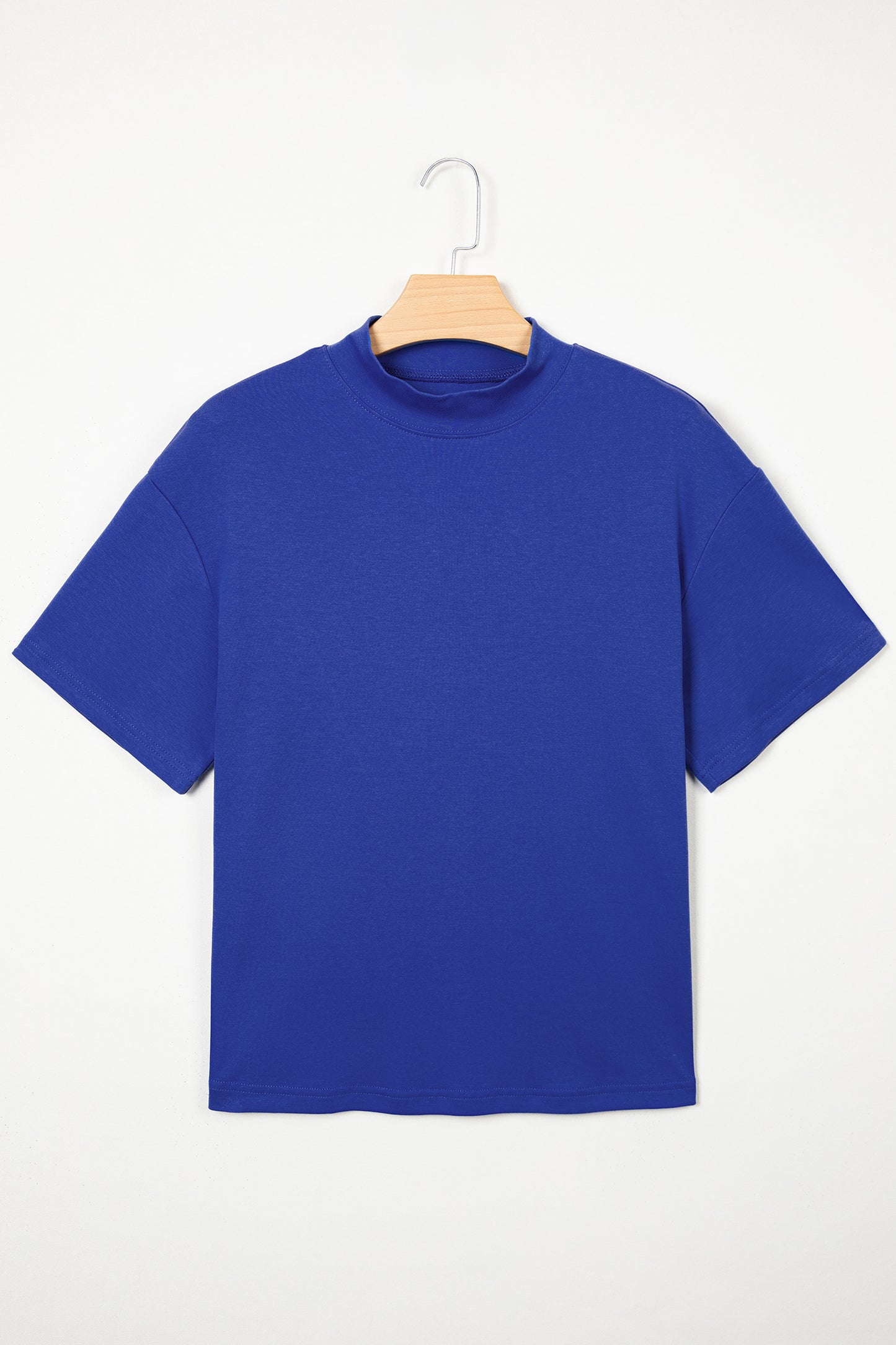 Dark Blue Oversized Mock Neck Tee Casual Relaxed Top
