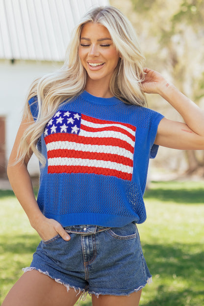 American Flag Knit Sweater Vest Patriotic Summer Top