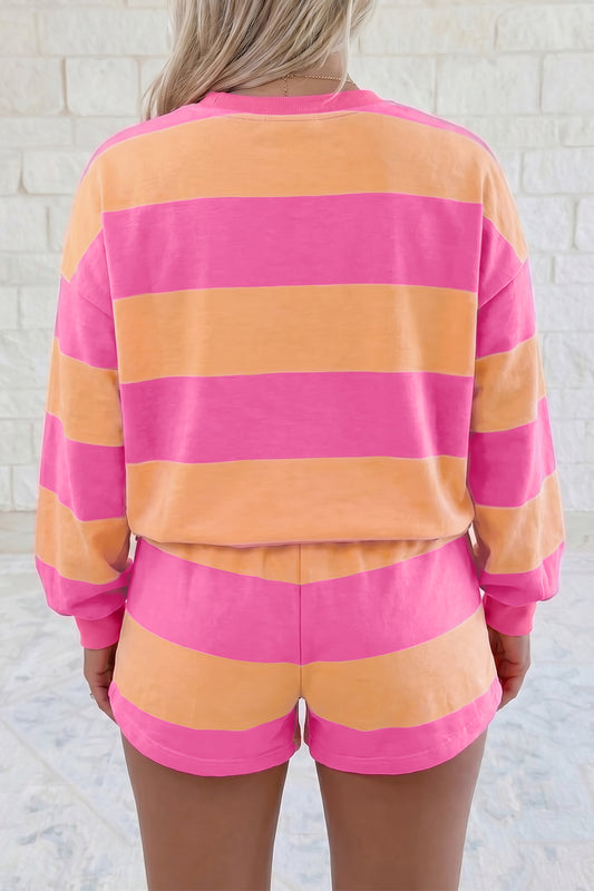 Pink Orange Stripe Lounge Set 2pc Shorts Set Sweatshirt