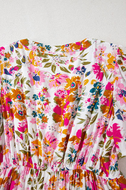 Easter Floral V Neck Short Sleeve Boho Maxi Dress