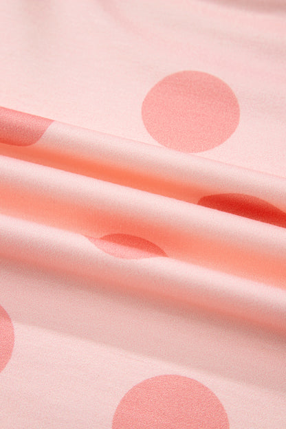 Pink Polka Dot Drop Shoulder Pullover Shorts Set