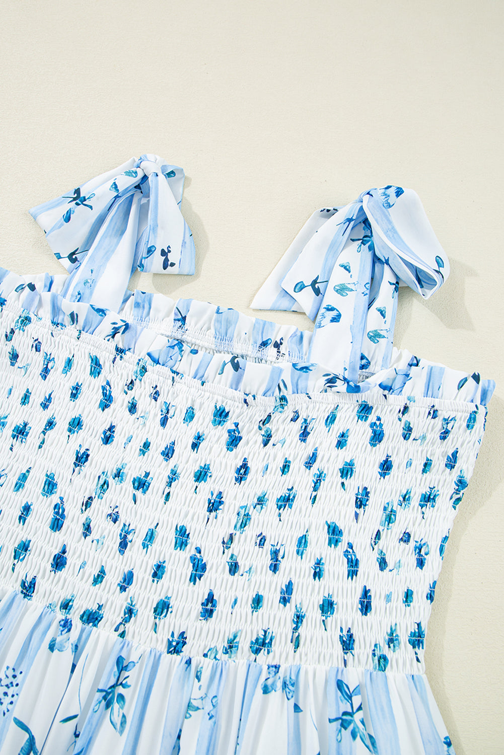 Sky Blue Floral Smocked Tiered Maxi Dress