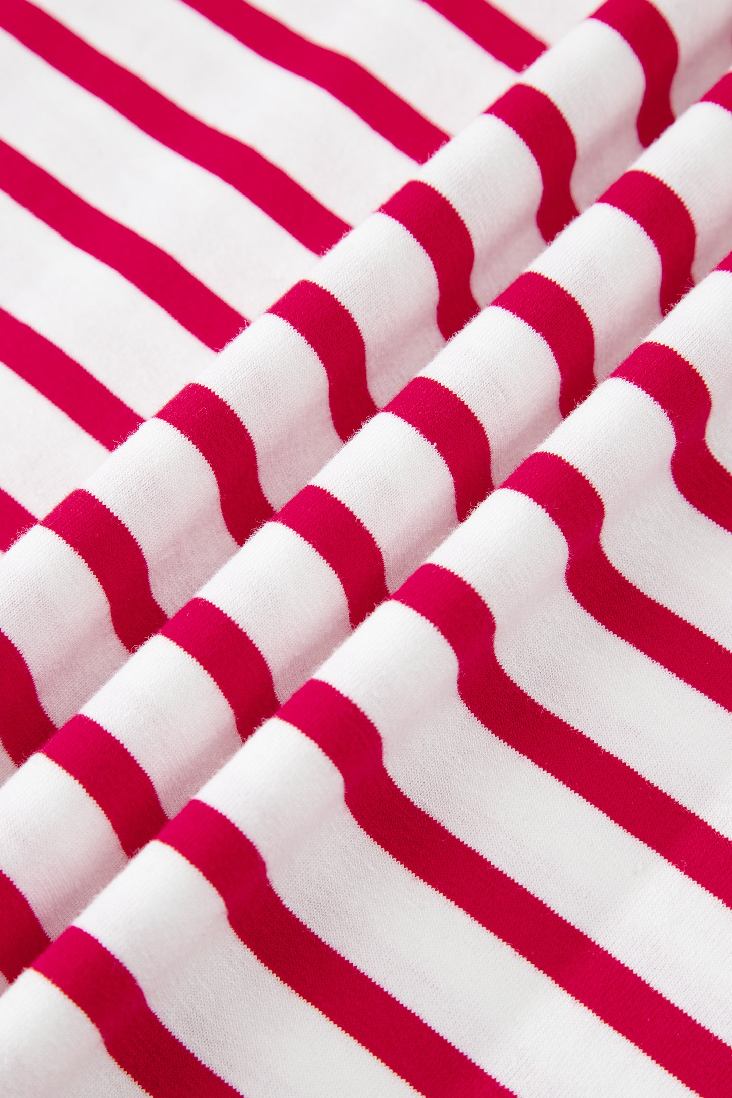 Red Stripe Scalloped Trim Short Sleeve Round Neck Tee