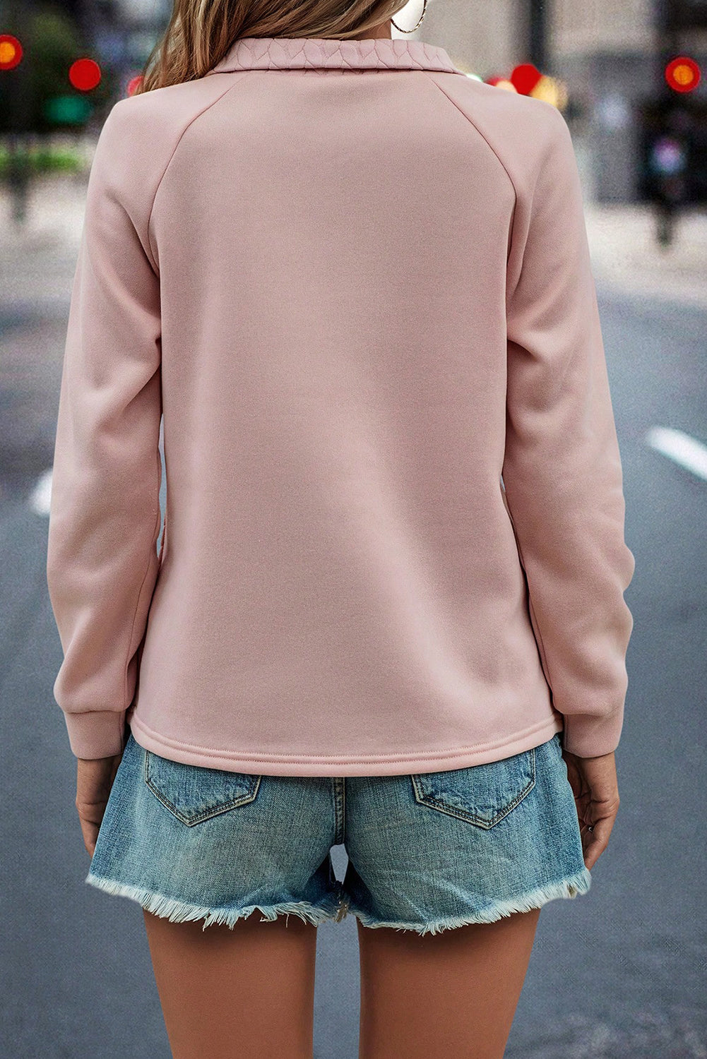 Pale Chestnut Textured Quarter Zip Raglan Sleeve Sweatshirt