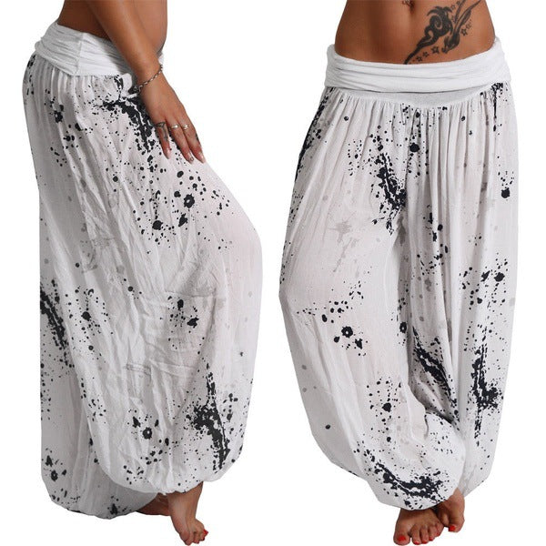 Women's Comfy Boho Harem Pants Splatter Print Yoga Lounge