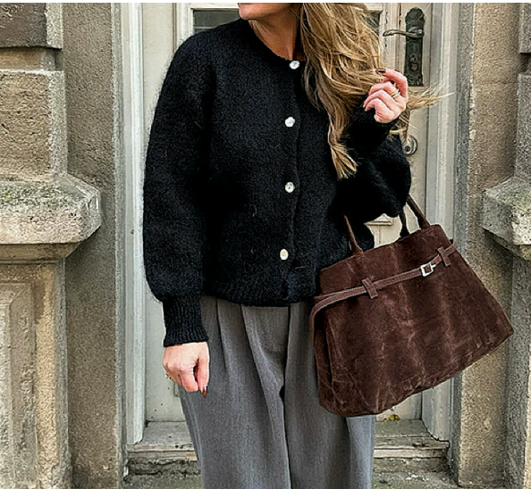 Cozy Oversized Crew Neck Cardigan Button Front Sweater