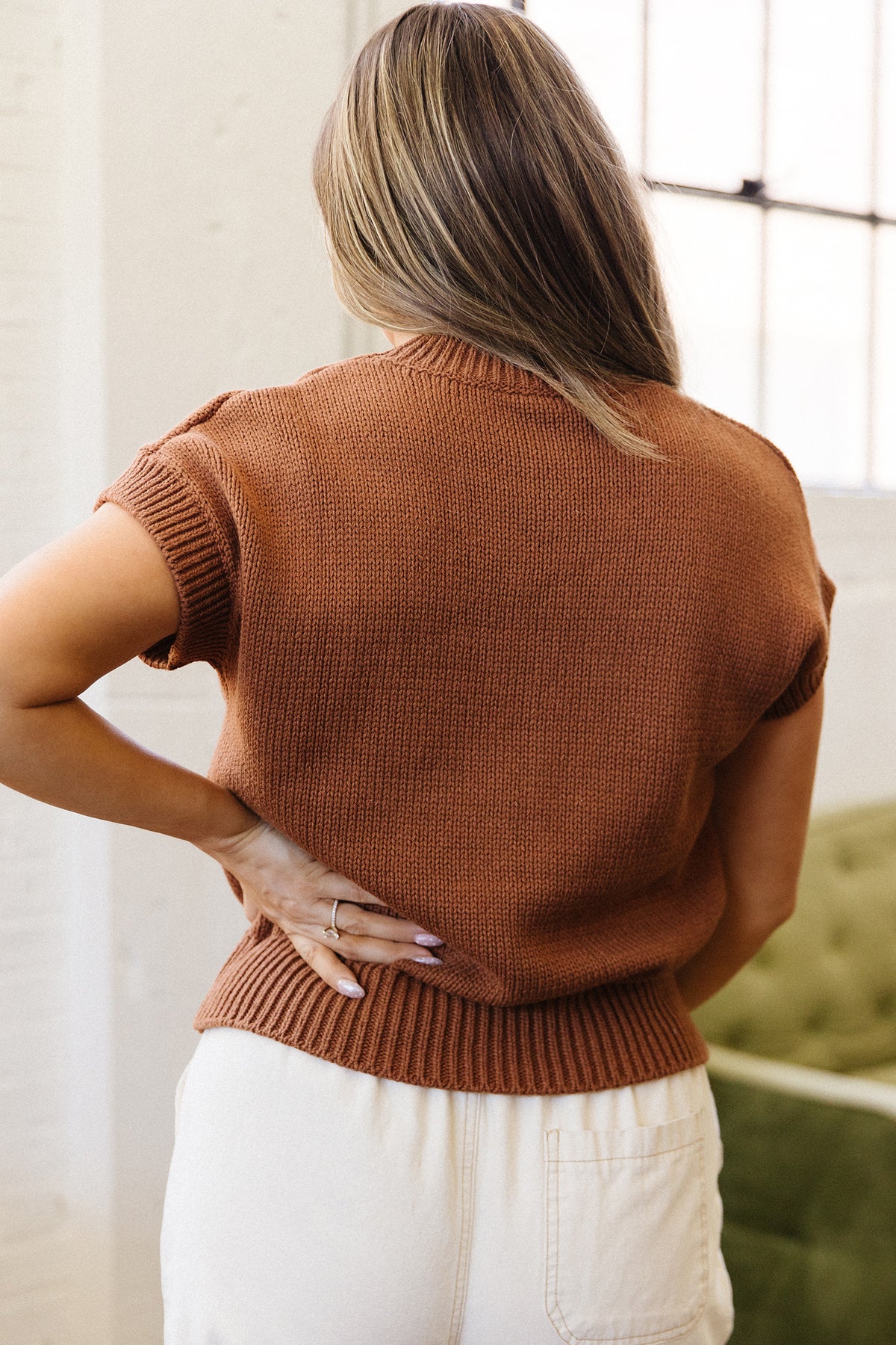 Western Horseshoe Knit Sweater Tee Short Sleeve Pullover