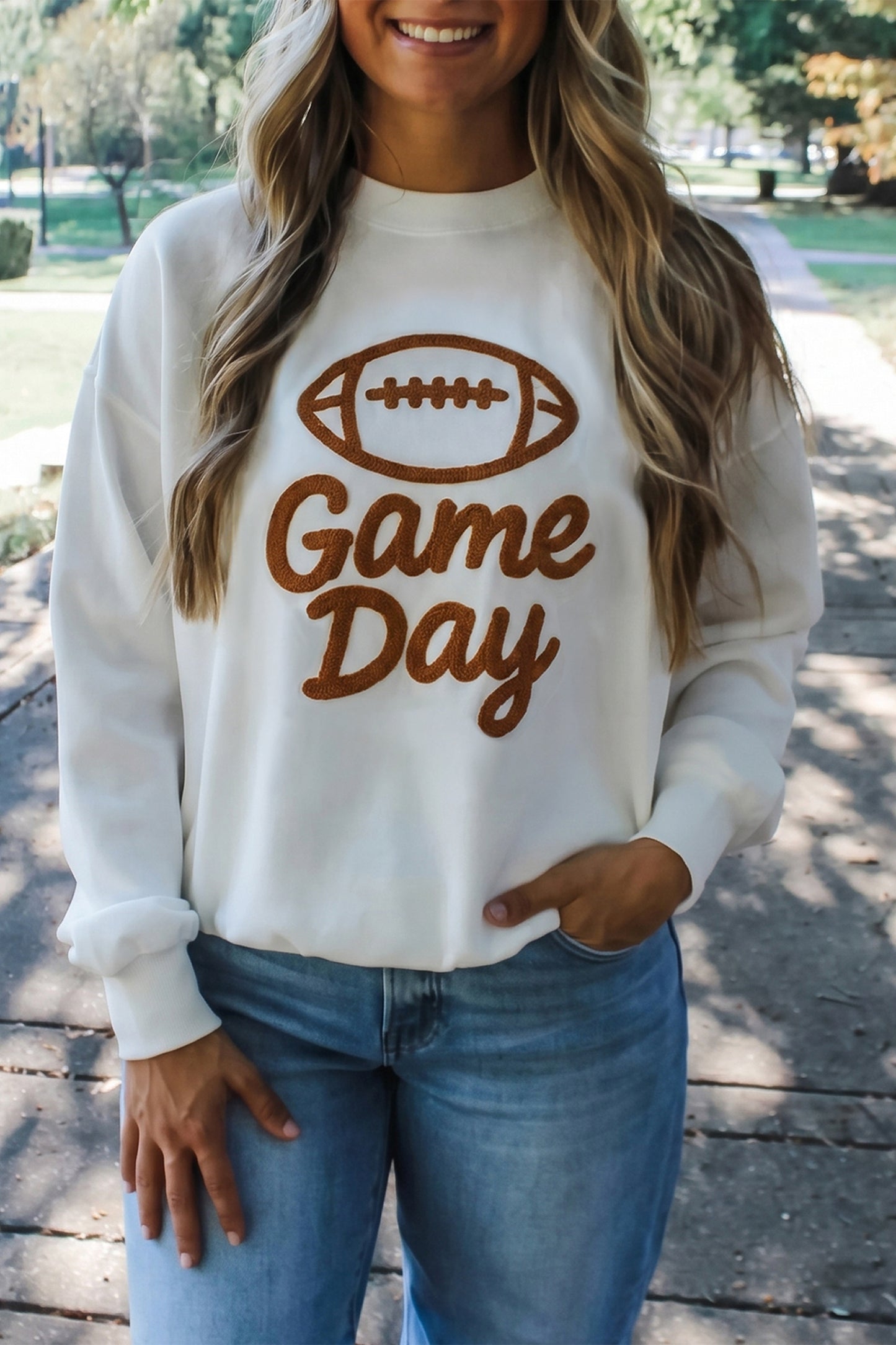 Game Day Football Embroidered Crewneck Sweatshirt