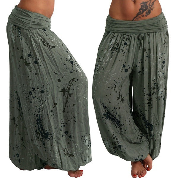 Women's Comfy Boho Harem Pants Splatter Print Yoga Lounge