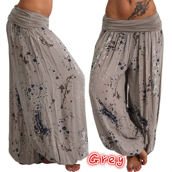 Women's Comfy Boho Harem Pants Splatter Print Yoga Lounge