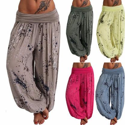 Women's Comfy Boho Harem Pants Splatter Print Yoga Lounge