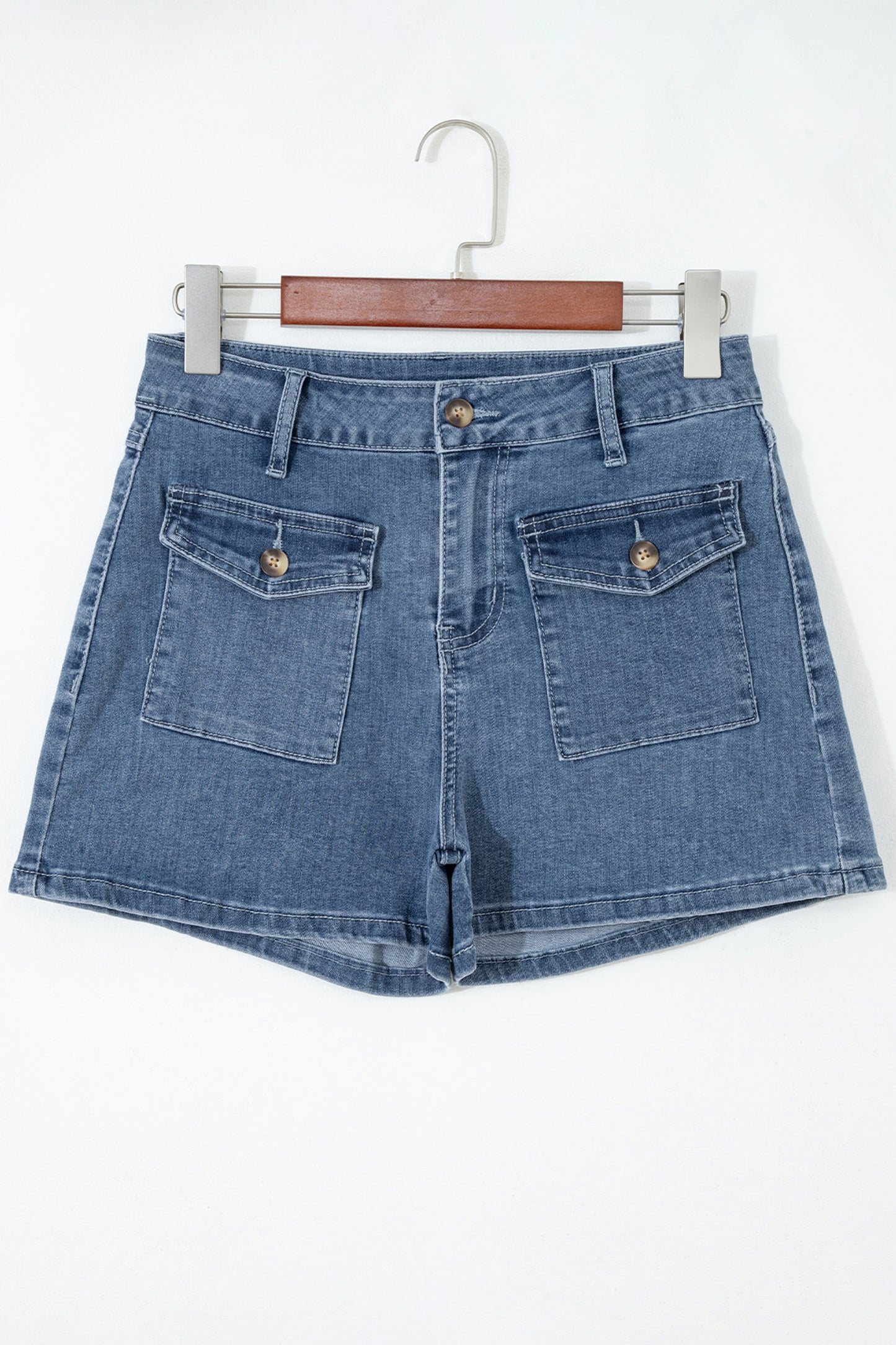 High Waist Flap Pocket Denim Shorts