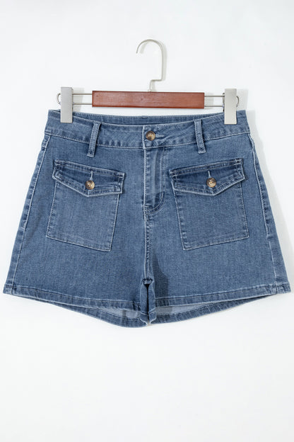 High Waist Flap Pocket Denim Shorts