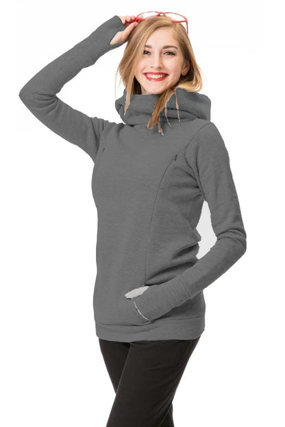 Maternity Nursing Hoodie Fleece Lined Cowl Neck Thumbhole