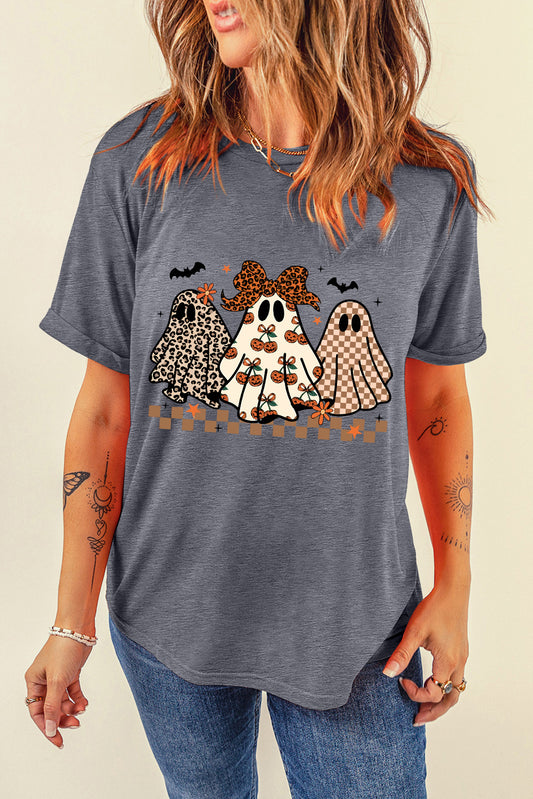 Halloween Ghost Trio Graphic Crew Neck Tee