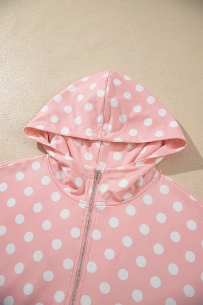 Khaki Polka Dot Hooded Long Sleeve Top Casual Mini Skort Set
